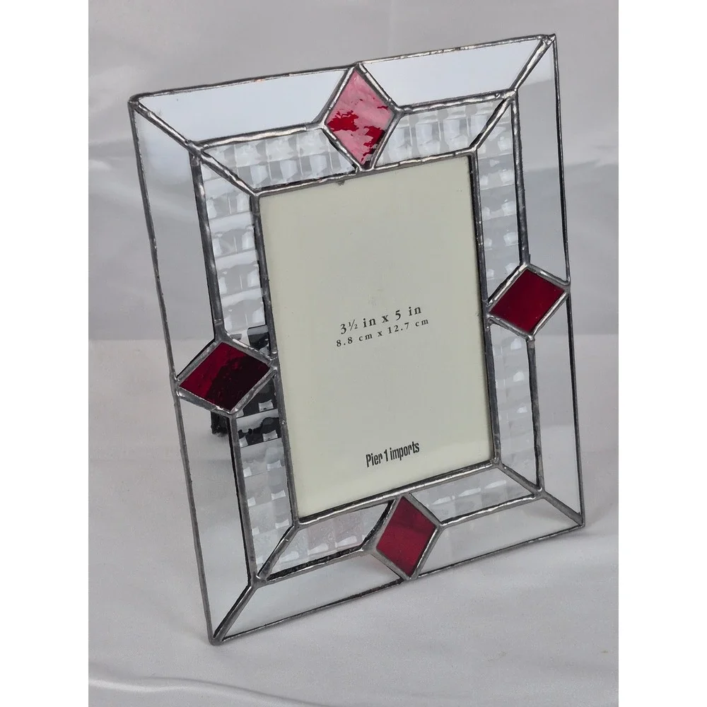 Vintage Pier 1 Imports Stained Glass Picture Frame Beveled Glass Red Accent